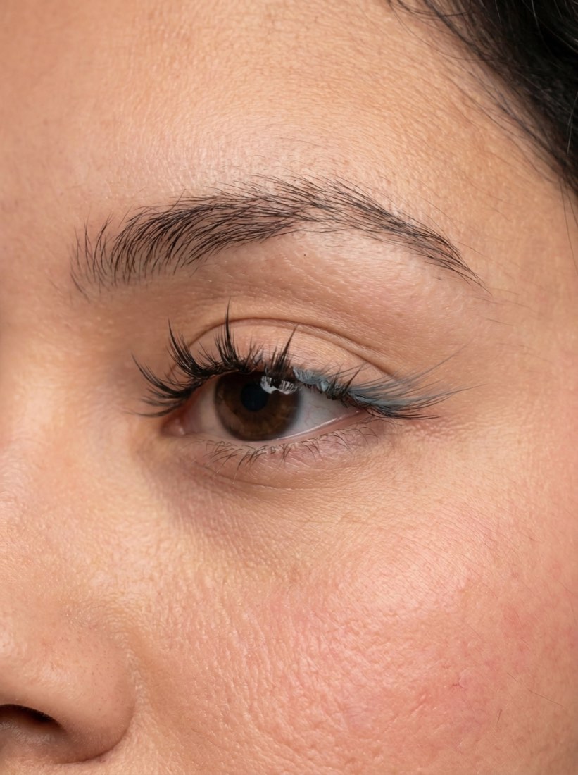 Close up of a natural lash set on a client