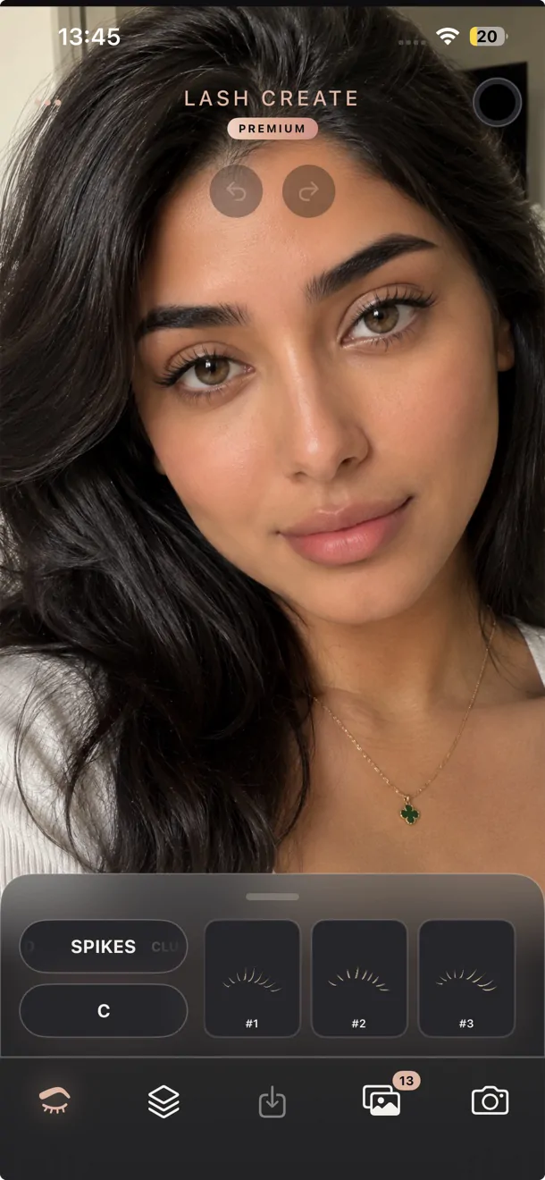 Lash mapping app on iPhone, a full set mapped on a real photo of a client's eyes