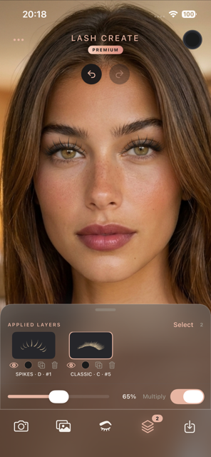 Showing a client a lash preview on a real photo in Lash Create on iPhone