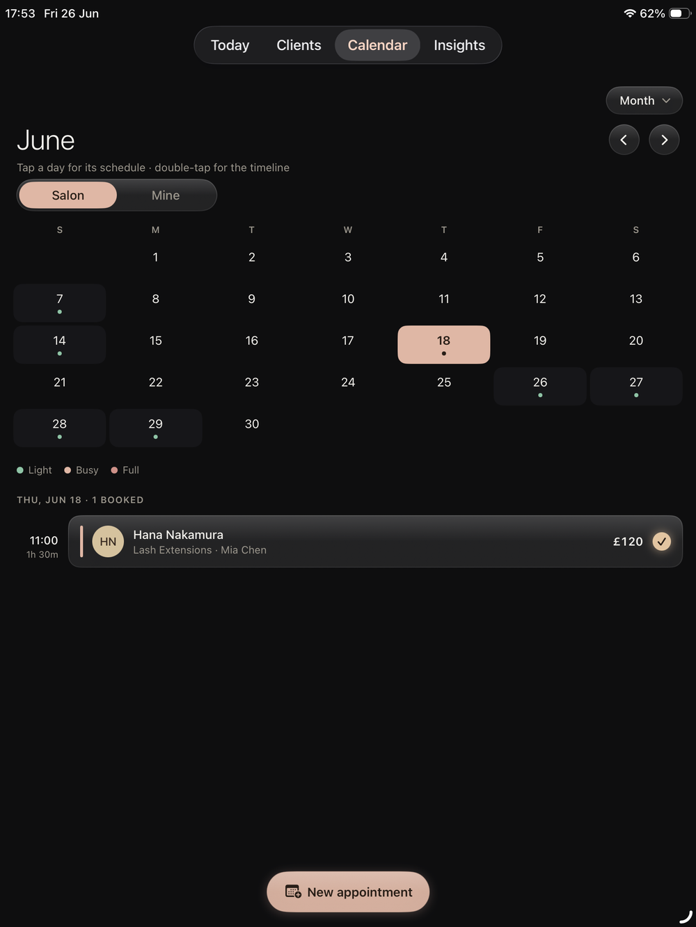 Lash Create calendar on iPad