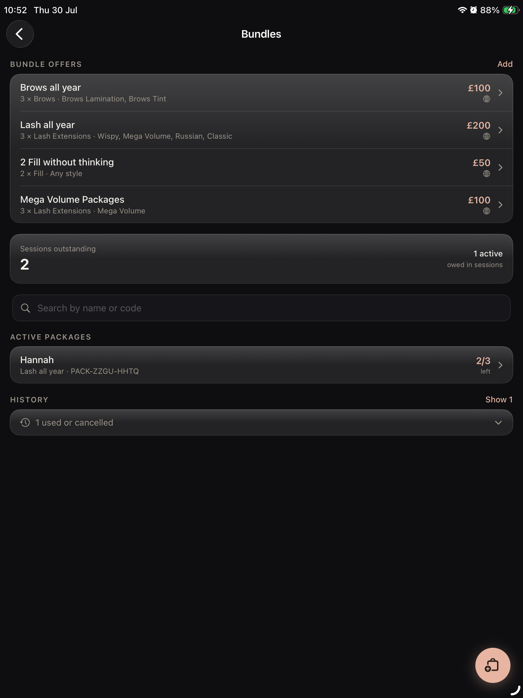 Setting up a prepaid lash bundle in the Lash Create app on iPad
